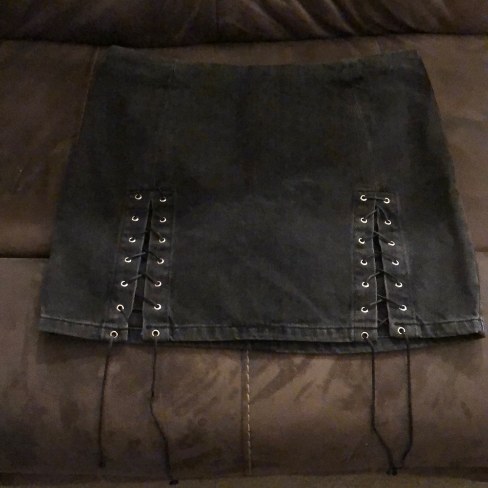 Urban outfitters BDG black denim lace up mini skirt size Medium